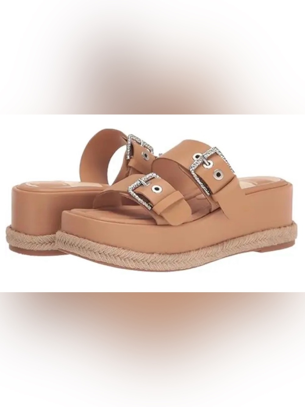 Dolce Vita Canyon Platform Slide Sandals Tan Leather Espadrille Size 10